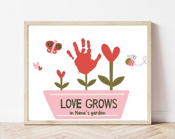 Nanas Garden Handprint Art, Valentine's Day Handprint Art, Baby Footprint Craft, Handprint Art for Babies Toddlers Kids, Nana Gift from kids