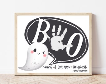Halloween Ghost Handprint Art, Fall Handprint Craft for Kids, DIY Halloween Card, Halloween Activities for Preschool Daycare Babies Toddlers