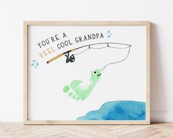 Reel Cool Grandpa Father&#39;s Day Handprint Art, Grandpa Birthday Gift, Footprint Art, Fathers Day Card, Birthday Handprint, Father&#39;s Day Gift