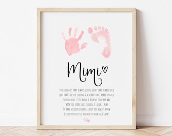 Mimi Handprint Poem, Mother's Day Handprint Art, Valentines Handprint Craft, Gift for Grandma from Baby Toddler Kids, Footprint Craft