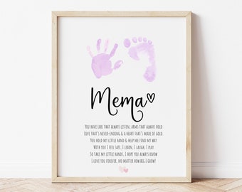 Mema Handprint Poem, Mother's Day Handprint Art, Valentines Handprint Craft, Gift for Grandma from Baby Toddler Kids, Footprint Craft