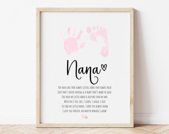 Nana Handprint Poem, Mother's Day Handprint Art, Valentines Handprint Craft, Gift for Grandma from Baby Toddler Kids, Footprint Craft