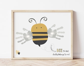 Daddy Handprint Art, Father's Day Handprint Art, Valentines Handprint Craft, Dad Gift from Baby Toddler Kids, Bee Footprint Craft, Keepsake