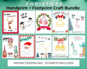 Christmas Handprint Art Bundle, Christmas Activities for Toddlers Babies Kids, Winter Handprint Craft, Preschool Christmas Printable Art