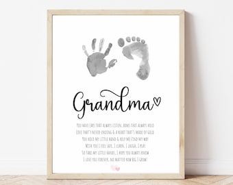 Grandma Handprint Poem, Mother's Day Handprint Art, Valentines Handprint Craft, Gift for Grandma from Baby Toddler Kids, Footprint Craft