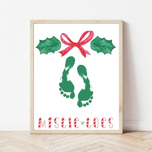 Christmas Handprint Art, Mistletoes Footprint Printable Craft for Babies Toddlers Kids, My First Christmas, Winter Preschool Activity