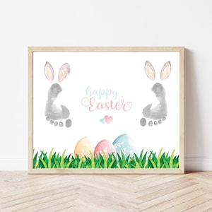 Easter Footprint Art, Bunny Footprint, Easter Handprint Craft Babies Toddlers Kids, Baby First Easter, Easter Gift, DIY Easter Decor image 1