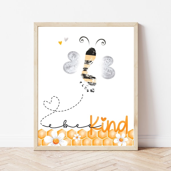 Bee Kind Footprint Craft, Handprint Footprint Art for Babies Toddlers Kids, Art Craft for Daycare or Preschool, DIY Nursery Wall Art