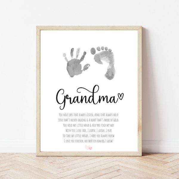 Grandma Handprint Poem, Mother's Day Handprint Art, Valentines Handprint Craft, Gift for Grandma from Baby Toddler Kids, Footprint Craft