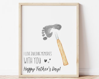 Building Memories Father's Day Handprint Art, Footprint Art, Fathers Day Card, Gift for Dad Grandpa Uncle, First Fathers Day Footprint Craft