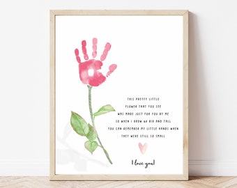 Flower Handprint Art, Valentine Handprint, Mothers Day Handprint, Handprint Poem, Gift from Kids, Craft for Babies Toddlers Kids, Keepsake