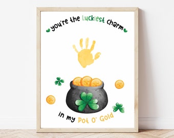 St Patricks Day Handprint Art, Handprint Footprint Craft, My First St Patricks Day, March Activity for Baby Toddler Kids Preschool, Keepsake