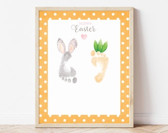 Easter Bunny Carrot Footprint Art, Handprint Footprint Craft for Baby Toddler Kids, Spring Preschool Activity, Easter Decor, DIY Easter Card