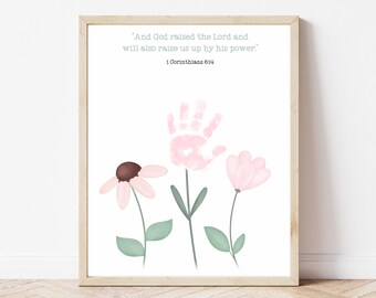 Religious Easter Handprint Art, Flower Handprint, Spring Handprint Craft Babies Toddlers Kids, Bible Verse Craft for Babies Toddlers Kids