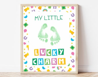St Patricks Day Footprint Handprint Art, Footprint Craft, Handprint Craft, My First St Patricks day, Memory Keepsake, Preschool Activity