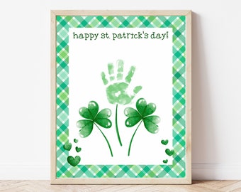 St Patricks Day Clover Handprint Art, St Patricks Day Handprint Footprint Craft, My First St Patricks Day, March Activities, Memory Keepsake