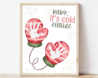 Baby It's Cold Outside Christmas Handprint Craft, Winter Preschool Craft, Handprint Craft for Babies Toddlers Kids, Holiday Handprint