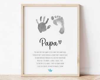Papa Handprint Poem, Father&#39;s Day Handprint Art, Valentines Handprint Craft, Gift for Dad Grandpa from Baby Toddler Kids, Footprint Craft