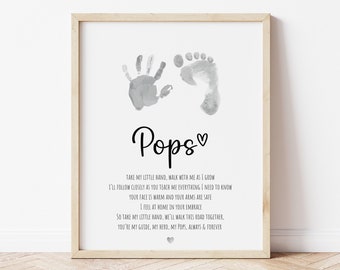 Pops Handprint Poem, Father's Day Handprint Art, Valentines Handprint Craft, Gift for Dad from Baby Toddler Kids, Footprint Craft, Keepsake