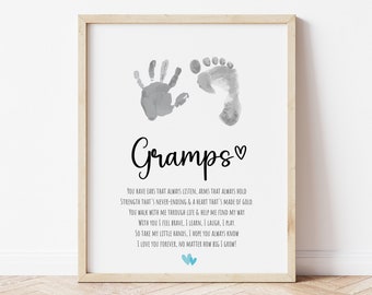 Gramps Handprint Poem, Father's Day Handprint Art, Valentines Handprint Craft, Gift for Grandpa from Baby Toddler Kids, Footprint Craft