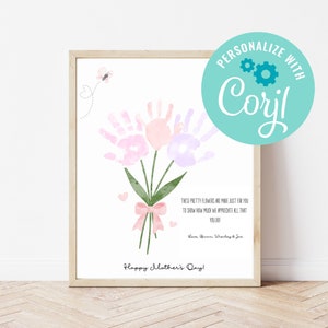 Stampe d'arte per 3 bambini, impronte di mani per la festa della mamma, impronte di mani di San Valentino, modello modificabile, regalo personalizzato per mamma nonna bisnonna