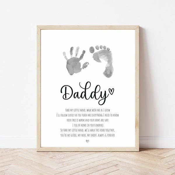 Daddy Handprint Poem, Father's Day Handprint Art, Valentines Handprint Craft, Gift for Dad from Baby Toddler Kids, Footprint Craft, Keepsake