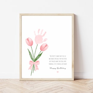 Arte de impressão manual da mãe, artesanato de impressão manual de aniversário, presente de aniversário para mãe, avó, tia, presente de bebês, cartão de aniversário com impressão manual de flores