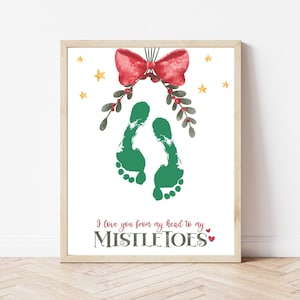 Mistletoes Footprint Printable, Christmas Handprint, Winter Preschool Craft, Footprint Handprint Craft for Babies Toddlers Kids Preschool