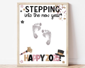 New Year Footprint Keepsake, Handprint Art, New Years 2025, Holiday Handprint, DIY New Years Card, Footprint Craft for Babies Toddlers Kids