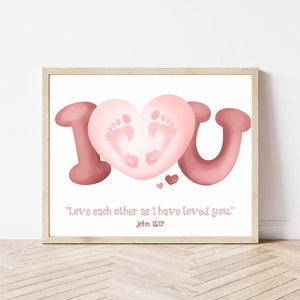 Christian Valentines Day Handprint Art, Preschool Bible Activity, Bible Verse Craft, Sunday School Daycare Kid Toddler Baby Handprint Craft