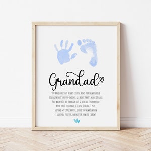 Poème d'empreinte de main de grand-père, art de l'empreinte de main pour la fête des pères, création d'empreintes de main pour la Saint-Valentin, cadeau pour grand-père d'un bébé en bas âge, création d'empreintes de pas