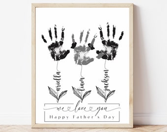 Personalized Handprint Art for Dad with Children's names DIY Fathers Day Gift from Kids Baby Handprint Keepsake Craft for Dad or Grandpa