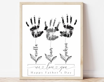 Personalized Handprint Art for Dad with Children's names DIY Fathers Day Gift from Kids Baby Handprint Keepsake Craft for Dad or Grandpa
