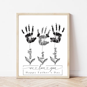 Personalized Handprint Art for Dad with Children&#39;s names DIY Fathers Day Gift from Kids Baby Handprint Keepsake Craft for Dad or Grandpa