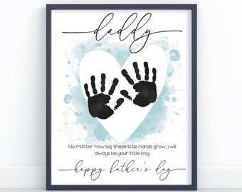 Father's Day Handprint Art, Daddy's Little Boy, DIY Fathers Day Gift from Kids Baby Handprint Craft Memory Keepsake Gift for Dad
