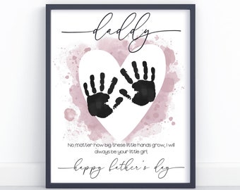 Father&#39;s Day Handprint Art, Daddy&#39;s Little Girl, DIY Fathers Day Gift from Kids Baby Handprint Craft Memory Keepsake Gift for Dad