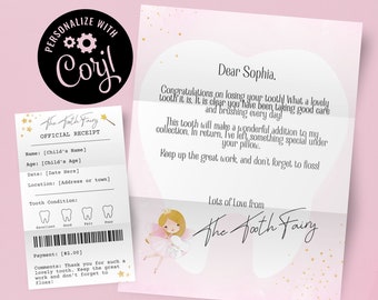 Editable Tooth Fairy Letter, Tooth Fairy Receipt, Toothfairy Letter, Tooth Fairy Note, Letter from Tooth Fairy for First Tooth, Personalized