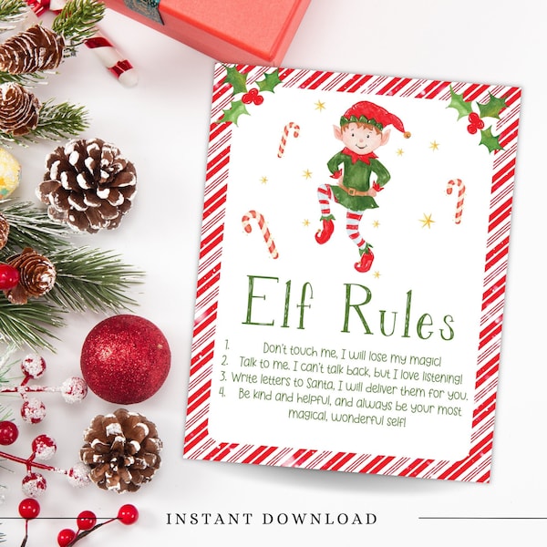 Regels voor kerstelf, aankomstbrief voor elf, kerstplezier voor kinderen, Instant Download elfbrieven aan kinderen, afdrukbare kerstelfbrieven