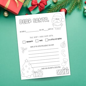 Carta a Papá Noel para colorear, Carta de Papá Noel, Lista de Navidad para niños, Lista de deseos de Navidad, Páginas para colorear de Navidad, Plantilla de carta de Querido Papá Noel