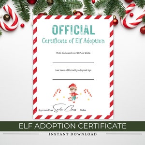 Elf Adoption Certification, First Time Elf Arrival, Elf Arrival Letter from Santa, Kids Christmas Fun, Elf Mail, Adoption Sign, Elf Letters