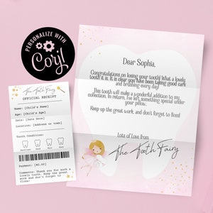 Carta editável da fada do dente, recibo da fada do dente, carta da fada do dente, nota da fada do dente, carta da fada do dente para o primeiro dente, personalizada