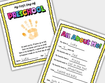 First Day of Preschool Handprint, All About Me, First Day of School Craft, Handprint Art, Preschool Keepsake
