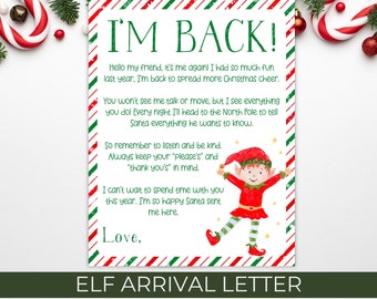 Elf Arrival Letter, Christmas Elf Welcome Letter, Elf Arrival Letter from Santa, Kids Christmas Fun, Instant Download Elf Letters to Kids