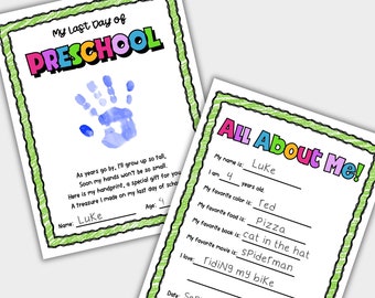 Last Day of Preschool Handprint, All About Me, Last Day of School Craft, Handprint Art, Preschool Keepsake