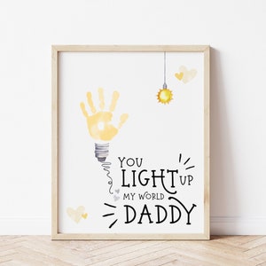 You Light Up My World Vaderdag handafdruk kunst, verjaardagscadeau vader, voetafdruk kunst, vaderdagkaart, handafdruk verjaardag, eerste Vaderdag