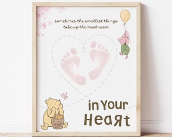Winnie the Pooh Handprint Art: Nursery Wall Decor, Baby Handprint Keepsake, Baby Shower Gift, Footprint Craft, Gift for Parent Grandparent