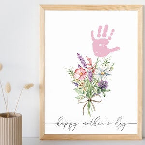 Moederdag handafdruk kunst bloemen boeket ambachtelijke cadeau voor moeder oma van kinderen peuter baby DIY Moederdag aandenken afdrukbare kaart