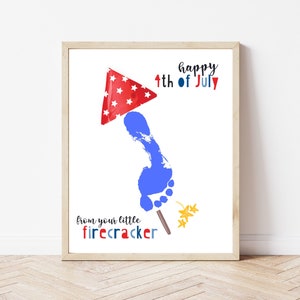 4th of July Firecracker Footprint Art Craft 4th of July Craft for Toddlers Kids Baby, Daycare Summer Camp Preschool, Handprint Footprint Art