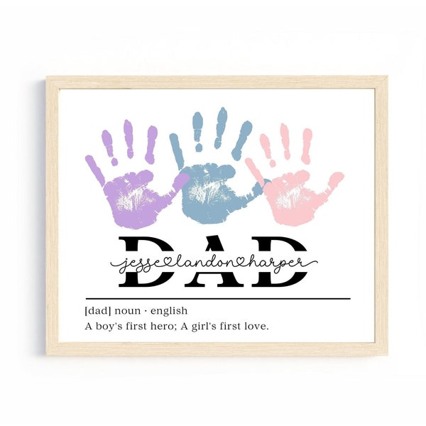 Personalized Handprint Art for Dad with Children's names DIY Fathers Day Gift Birthday Gift from Kids Baby Handprint Craft Keepsake for Dad