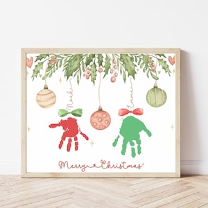 Art personnalisé d'empreintes de main de Noël, cadeau de Noël personnalisé par des enfants, travaux manuels d'empreintes de main pour bébés et enfants en bas âge, premier Noël de bébé